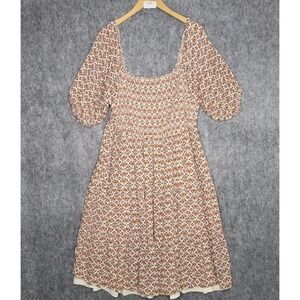 Torrid Dress Size 3 3X Square Neck Midi Boho Cream Burgundy Pockets Smocked